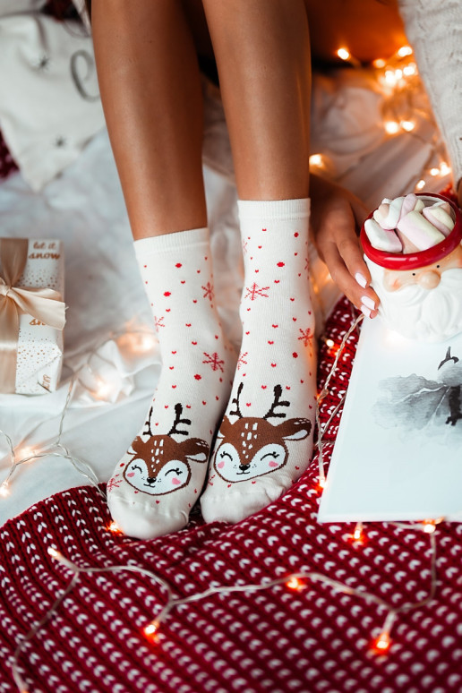 Kalėdinės moteriškos elnių kojinės Ecru
