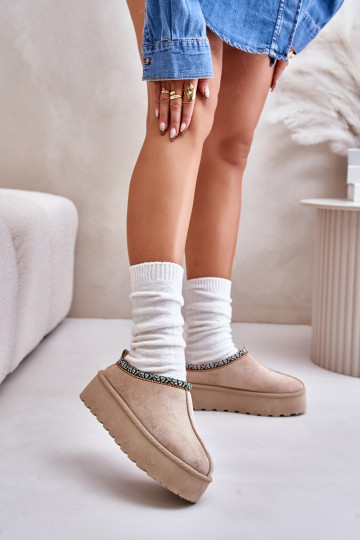 Moteriškos platforminės šlepetės su siuvinėjimais, smėlio spalvos Neroma