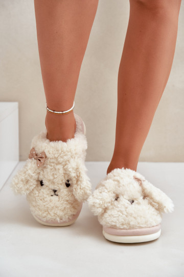 Kailinės šiltos moteriškos šlepetės smėlio spalvos Falinivia 2