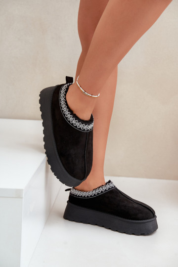 Juodi Tamildos platforminiai sniego batai su siuvinėjimu