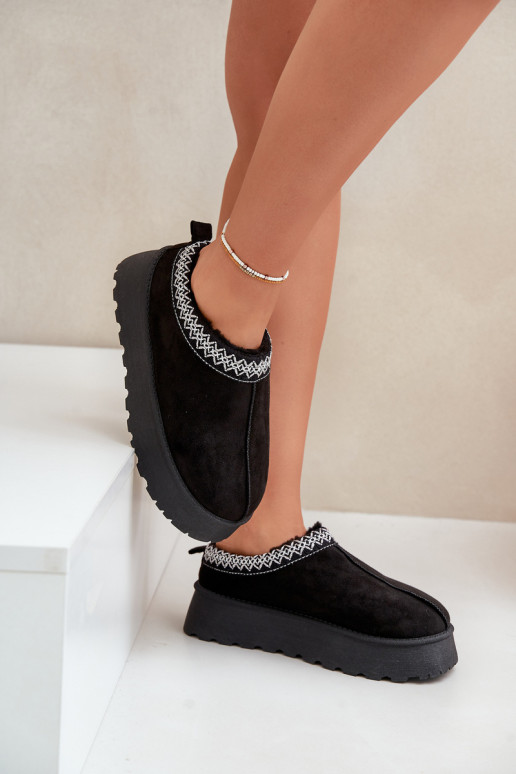 Juodi Tamildos platforminiai sniego batai su siuvinėjimu