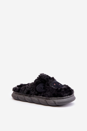 Juodosios Phaeia moteriškos kailio šlepetės su avies motyvu 2