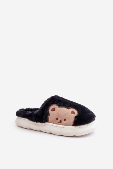 Moteriškos kailinės šlepetės, juodi Firedi meškiukai 2