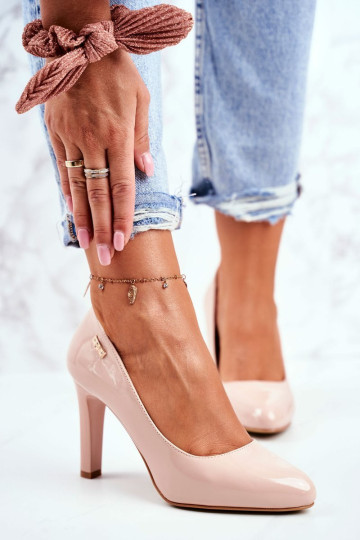 Sergio Leone moteriškos lakinės odos siurbliai su kulnu smėlio spalvos Campbell