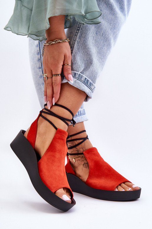 Zazoo 2743 Suede Wedge sandalai, oranžiniai