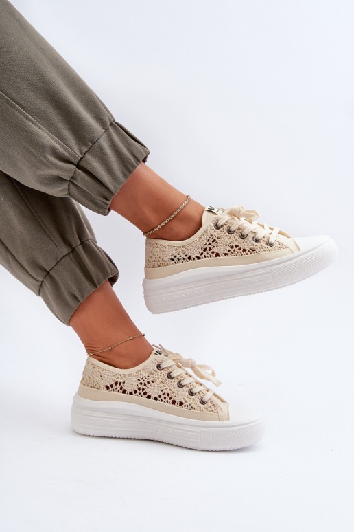 Lee Cooper moteriški nėriniuoti sportbačiai LCW-23-44-1620 smėlio spalvos