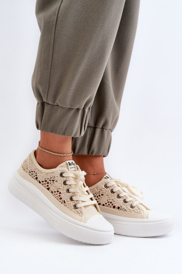 Lee Cooper moteriški nėriniuoti sportbačiai LCW-23-44-1620 smėlio spalvos
