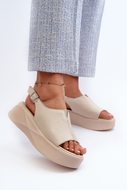 Moteriškos odinės platforminės basutės D&A SJ2301-2 smėlio spalvos