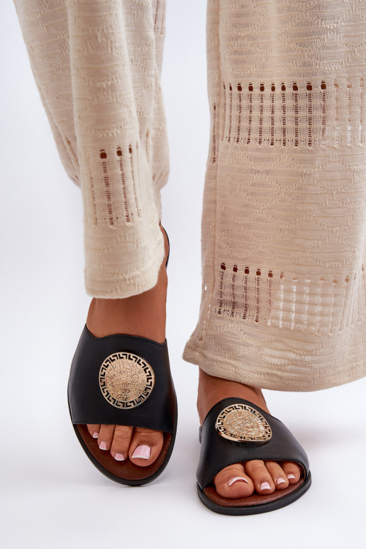 „Zazoo 2938“ odiniai plokšti basutės su papuošimu juodos spalvos