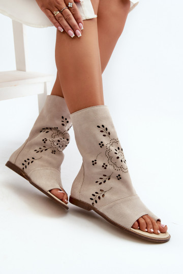 Zazoo 3437 Moteriški zomšiniai sandalai su užtrauktuku šviesiai smėlio spalvos