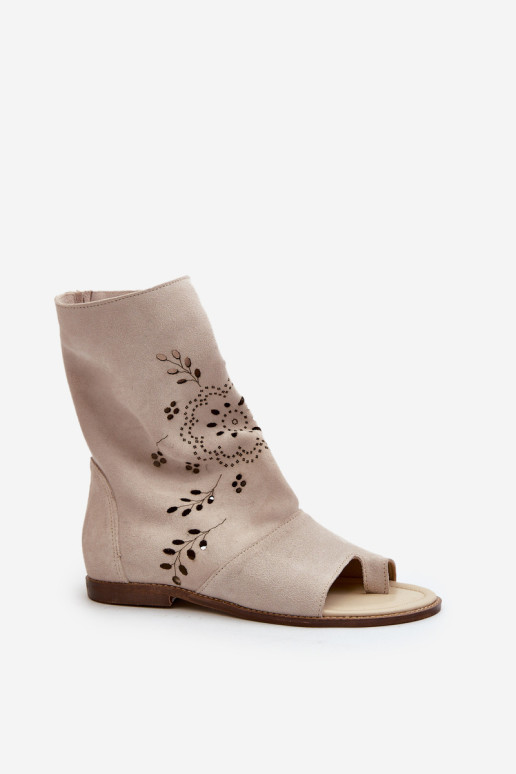 Zazoo 3437 Moteriški zomšiniai sandalai su užtrauktuku šviesiai smėlio spalvos