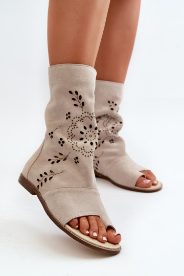 Zazoo 3437 Moteriški zomšiniai sandalai su užtrauktuku šviesiai smėlio spalvos