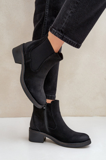 Moteriški batai ant kulkšnies, šilti žemakulniai užtrauktukai Juoda Savalindra