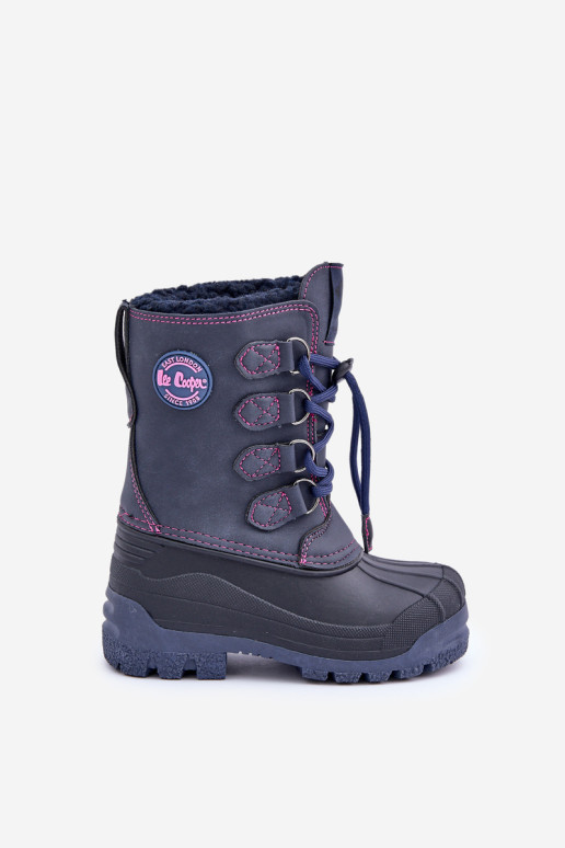 Lee Cooper LCJ-24-44-2843K tamsiai mėlyni aukštai šilti sniego batai vaikams su raišteliu