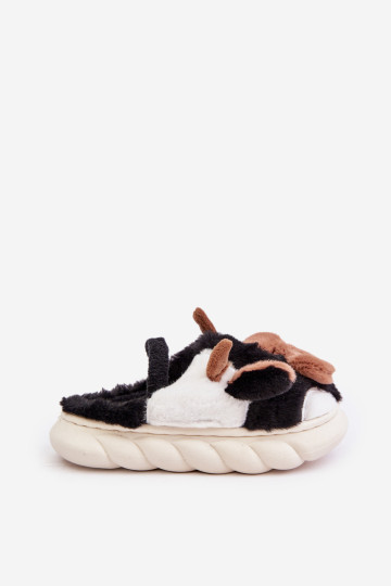 Vaikiškos pūkuotos šlepetės su karvės raštu Juoda Tamorrin