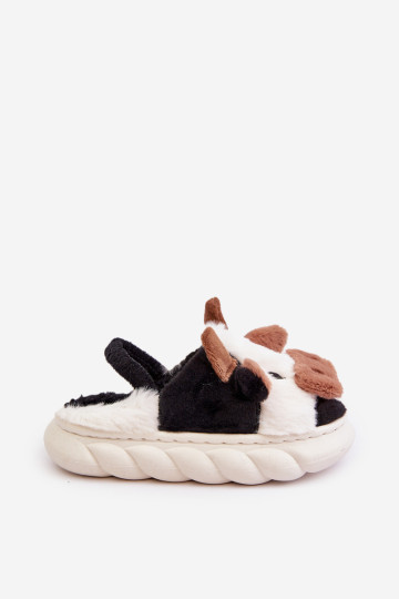 Vaikiškos pūkuotos šlepetės su karvės motyvu White Tamorrin