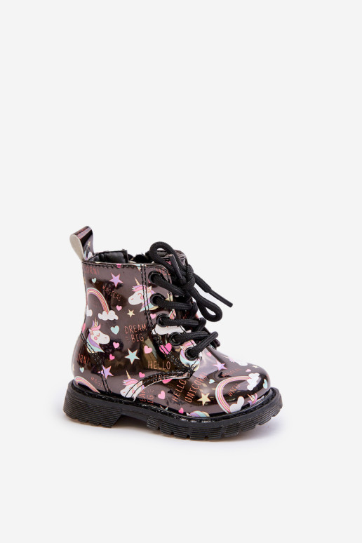 Vaikiški izoliuoti batai su užtrauktuku Unicorns Black Tiptop