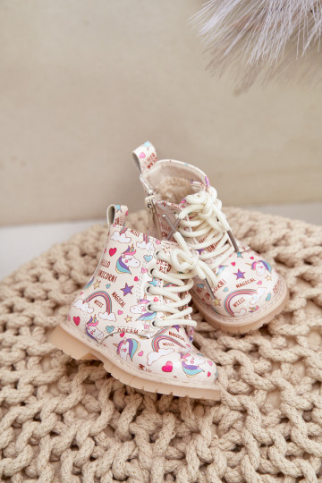 Vaikiški izoliuoti batai su užtrauktuku Unicorns Beige Tiptop