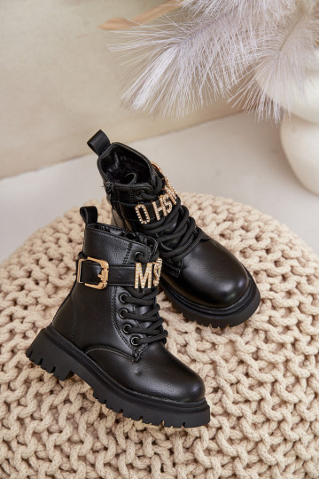 Mergaičių ekologiški odiniai kulkšnies batai, izoliuoti dekoratyviniu dirželiu juodu Gilian