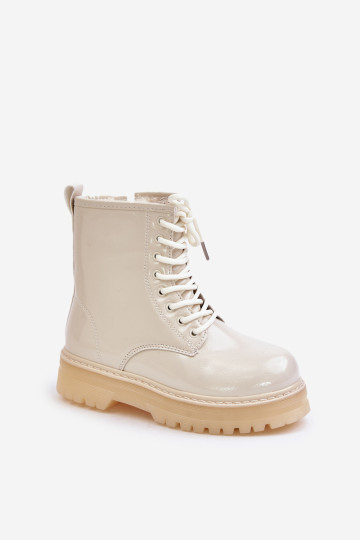 Apšiltintos lakinės spalvos mergaičių batai su užtrauktuku smėlio spalvos Novita 2