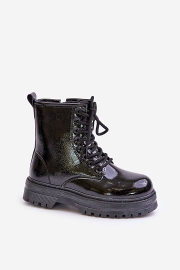 Apšiltintos lakinės odos batai su užtrauktuku, juodi Novita 2