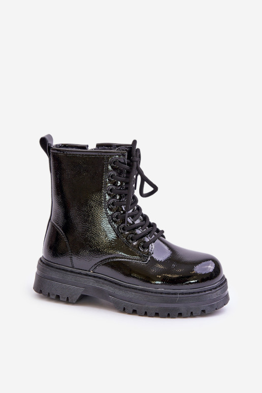 Apšiltintos lakinės odos batai su užtrauktuku, juodi Novita