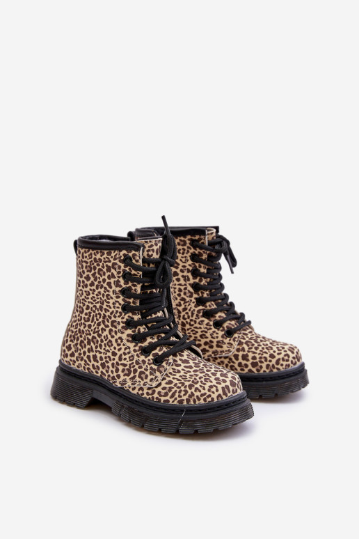 Apšiltinti mergaičių kulkšnies batai leopardo rašto smėlio spalvos Nelanna