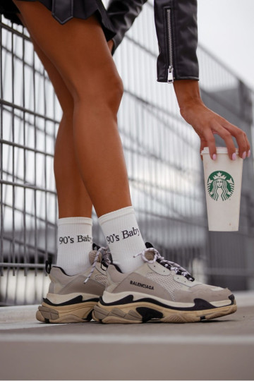 Moteriškos kojinės su užrašu 90& 39 s Baby Ecru