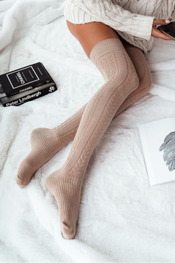 Moteriškos kojinės iki kelių ažūrinės smėlio spalvos