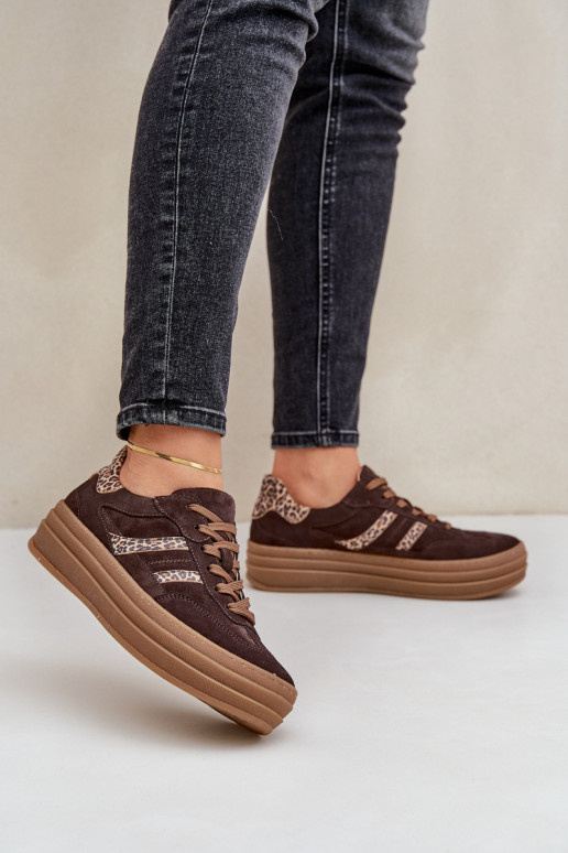 Zazoo N1176 Zomšiniai sportbačiai ant platformos Leopard Chocolate