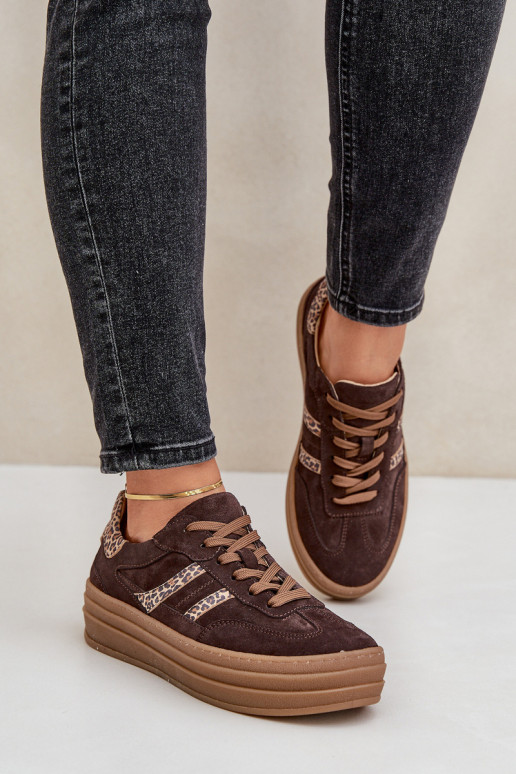 Zazoo N1176 Zomšiniai sportbačiai ant platformos Leopard Chocolate