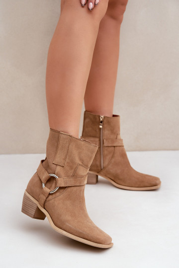 Zazoo 3444/ 2 Natūralūs zomšiniai aukštakulniai batai smėlio spalvos