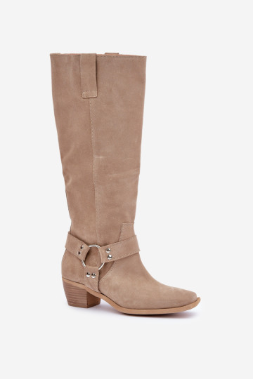 Zazoo 3444/ O Šviesiai smėlio spalvos zomšiniai žemakulniai batai virš kelių 2