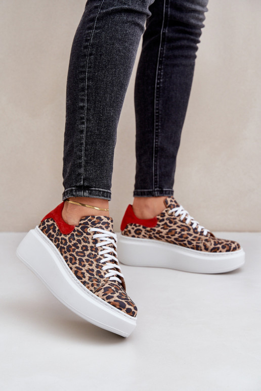 Zazoo 3346 Leopard odos platforminiai sportbačiai rudi-raudoni