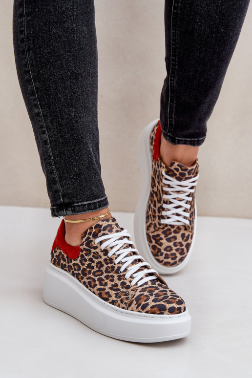 Zazoo 3346 Leopard odos platforminiai sportbačiai rudi-raudoni