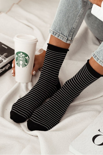 Plonų juostelių juodos moteriškos nespaudimo kojinės
