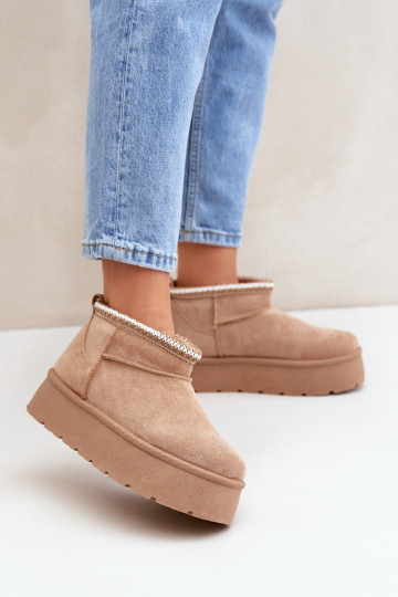 Platforminiai sniego batai su dekoratyviniu siuvinėjimu smėlio spalvos Heslania