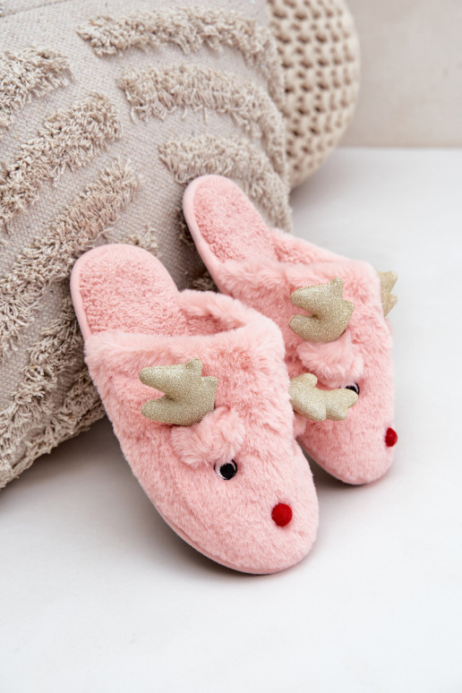 Kalėdinės šlepetės su elnio motyvu Furry Pink Asielle