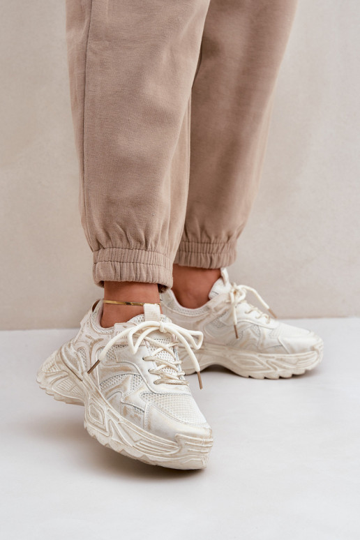 Moteriški sportbačiai su nubrozdinimais ant platformos Beige Seladwen