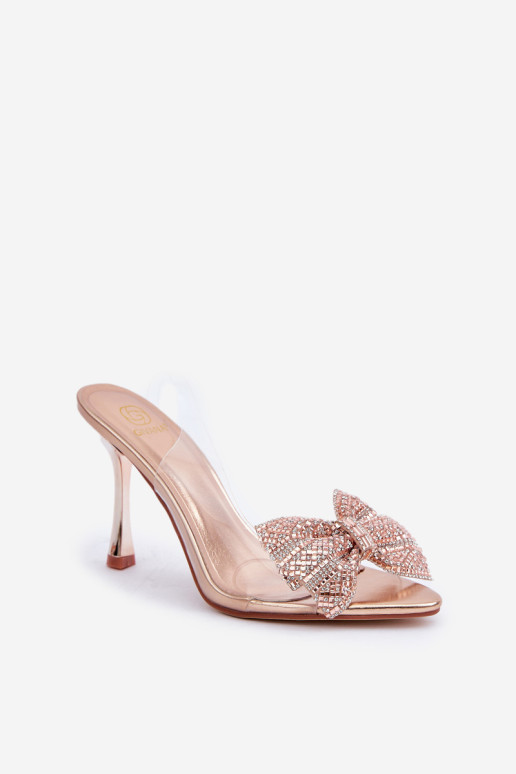 Permatomi aukštakulniai sandalai su blizgančiu lankeliu Rose Gold Viosta