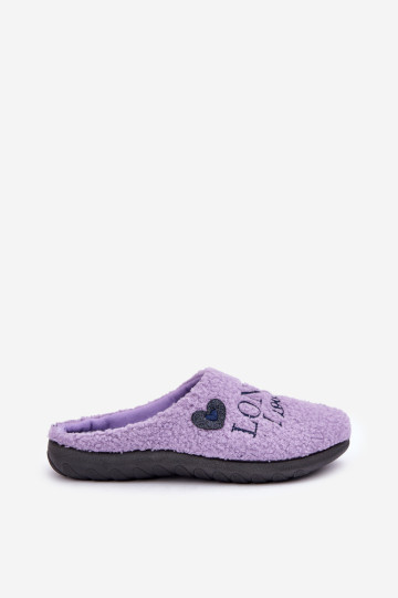 Namų batai Moteriškos šlepetės su užrašais ir avinėlio kailiu Inblu ET000027 Violetinė