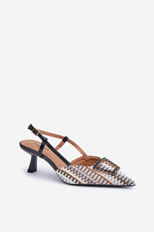 Kulniukai su dekoracija ir atviru kulnu Black Teminora