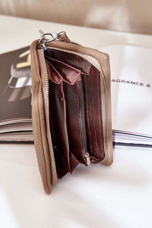 Didelė moteriška piniginė su įspausta ekologiška oda tamsiai smėlio spalvos Martiel