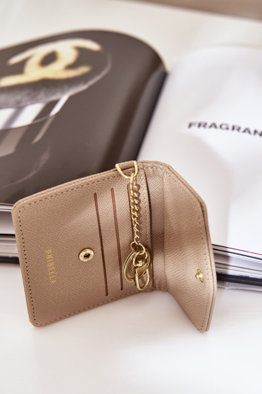 Kortelės dėklas su auksiniu raktų pakabuku Eco Leather Beige Iritinme