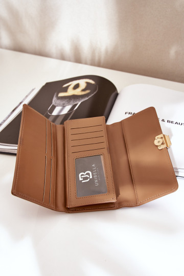 Ekologinė oda lygi moteriška piniginė tamsiai smėlio spalvos Erolia 2