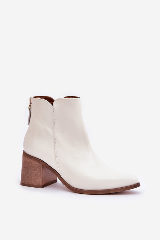 Auliniai batai su kulnu, natūrali oda, Zazoo 3673, balti