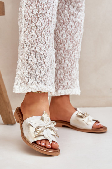 Šlepetės su puošmena Natūrali oda Zazoo 3667 Gold distressed