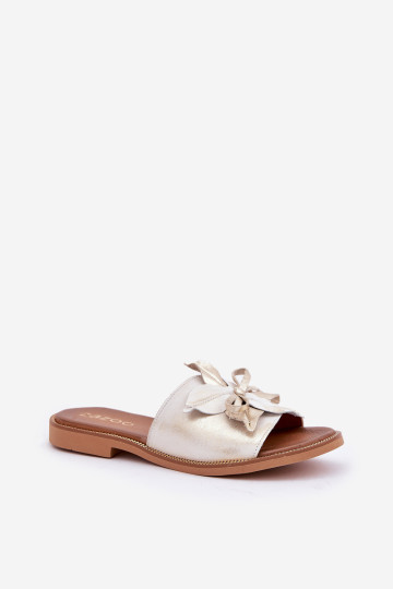 Šlepetės su puošmena Natūrali oda Zazoo 3667 Gold distressed 2