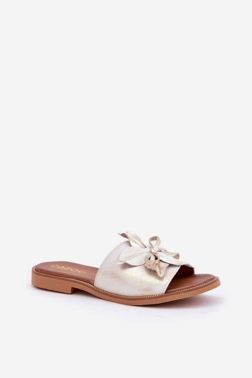 Šlepetės su puošmena Natūrali oda Zazoo 3667 Gold distressed