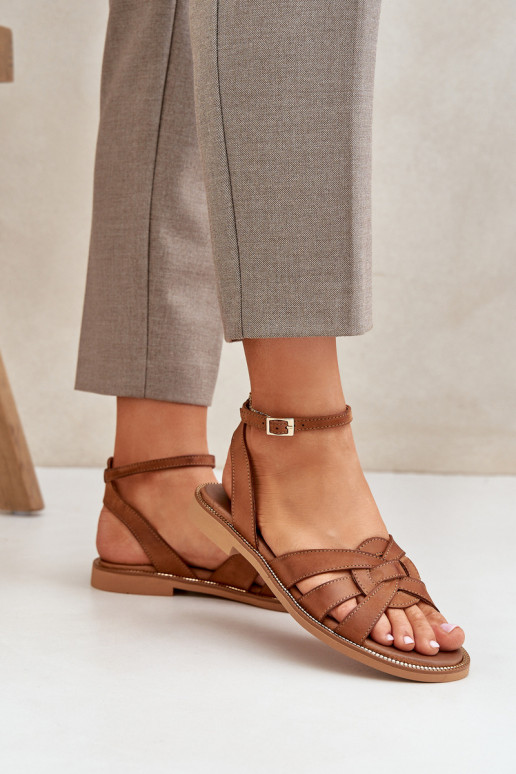 „Zazoo 3688 Camel“ moteriškos odinės plokščios basutės